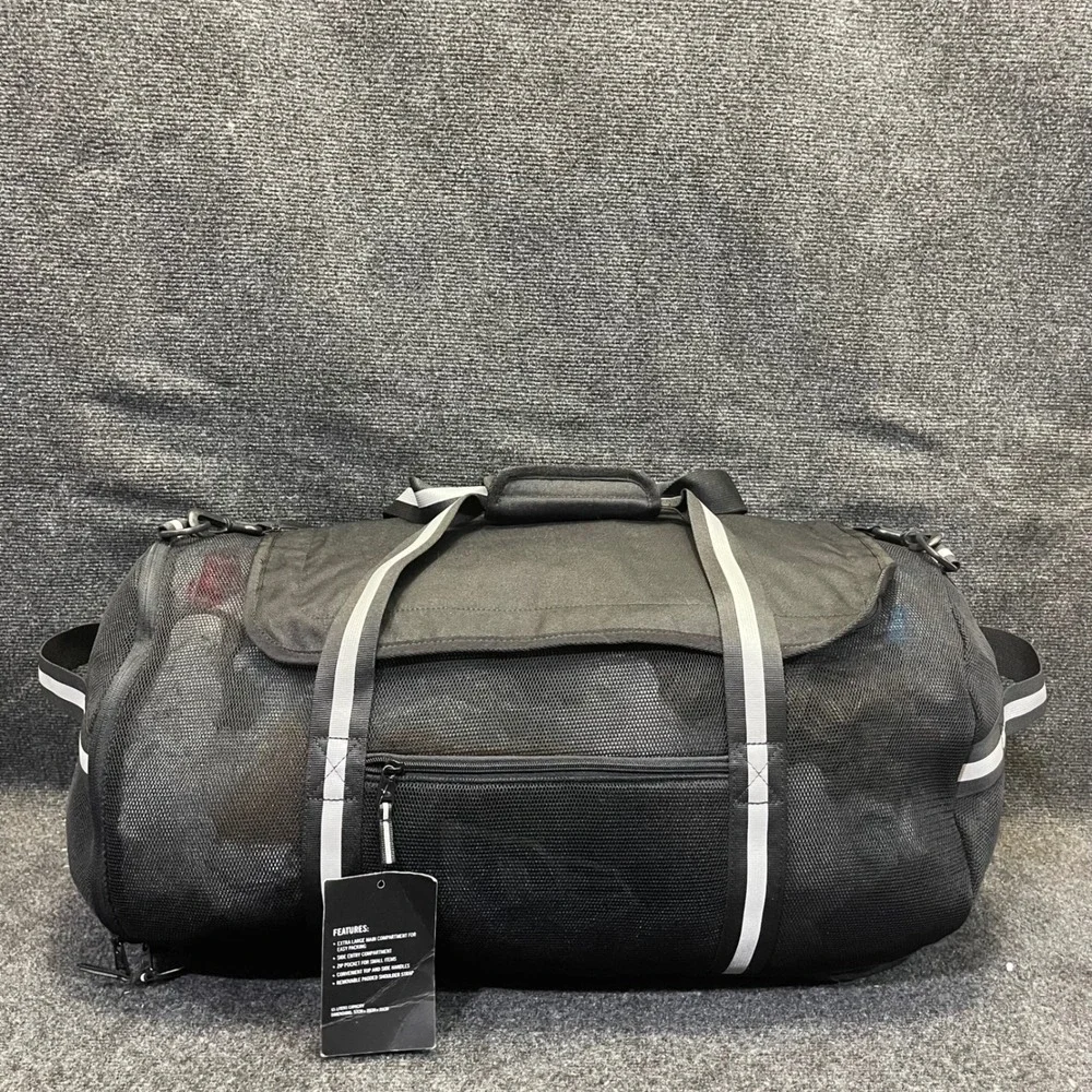 NWT New Era 65L Team Mesh Duffel Bag Black Large Travel Sports Gym Tote